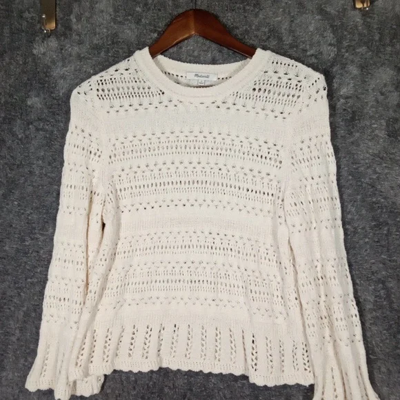 Madewell Scalloped Trim Sweater Croche Baloon Sleeves 2025 Womens Small - Picture 3 of 11